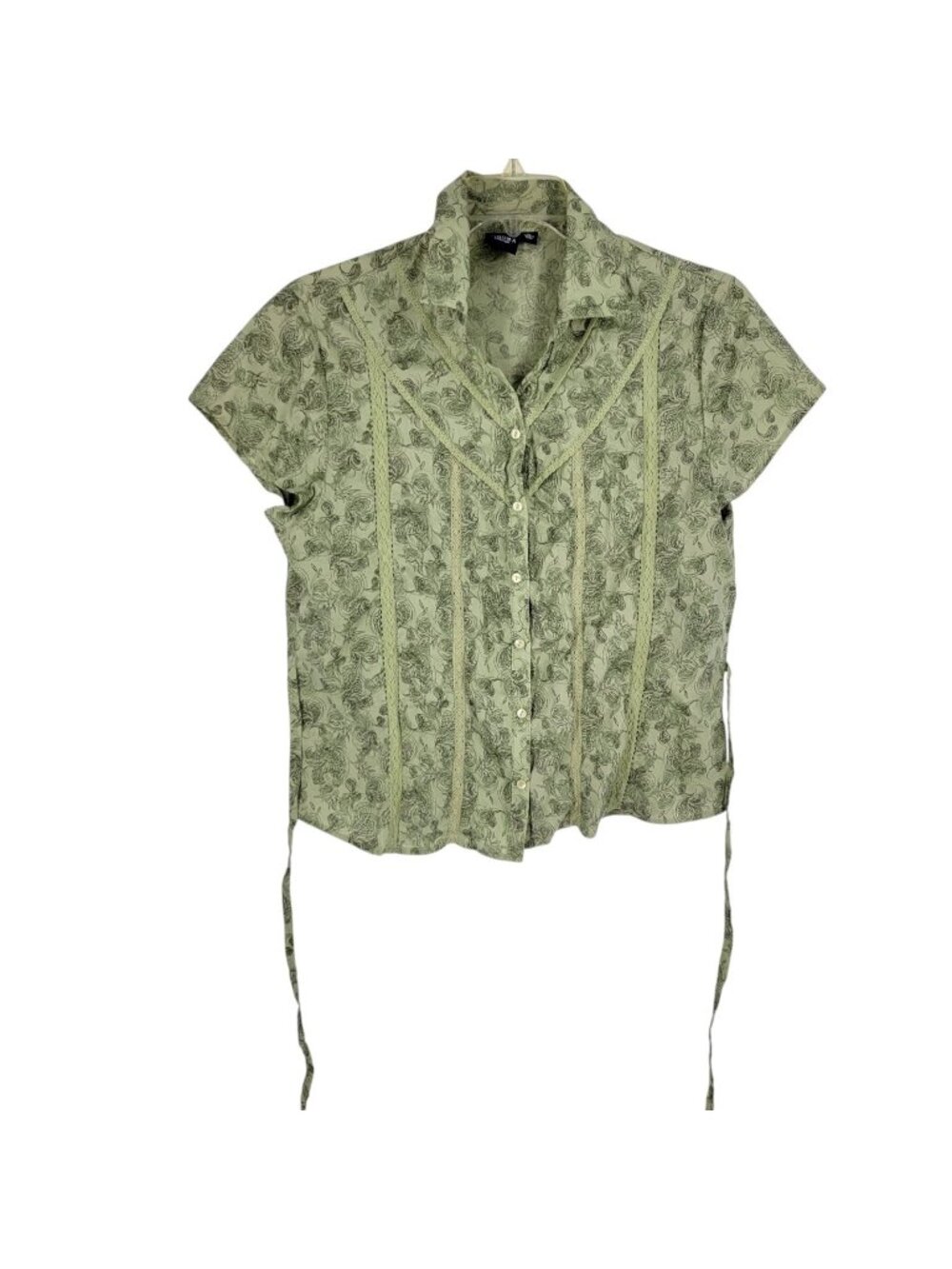Sonoma XL Green Paisley Blouse Cotton Lace Trim Boho Cottagecore NWT prairie
